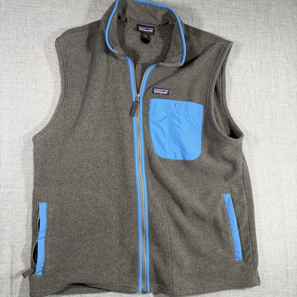 Patagonia Synchilla Fleece Vest Mens Large Gray Blue Full Zip Retro Outdoors XL